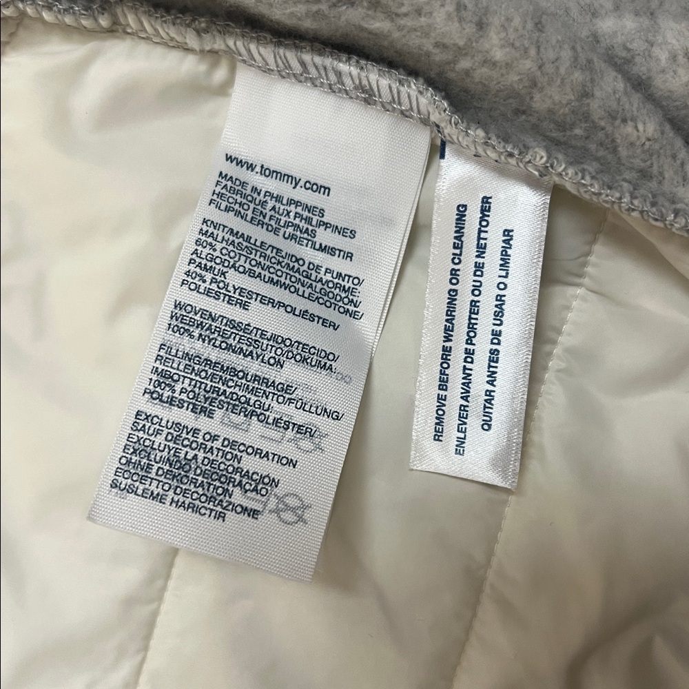 Tommy Hilfiger athluxe hooded fleece puffer hoodie zip jacket gray navy cream M - Picture 5 of 9